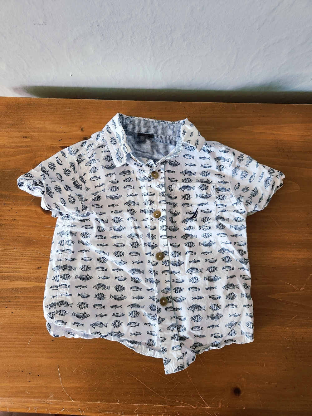 Nautica Short-Sleeve Button-Down Shirt with Blue Fish Print